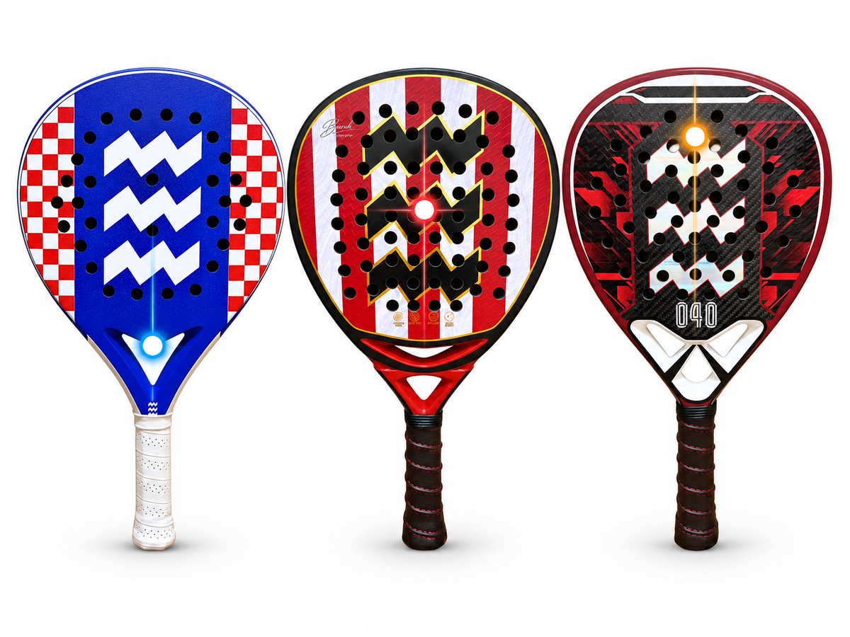 3 padelske padel rackets met verschillende balanspunten