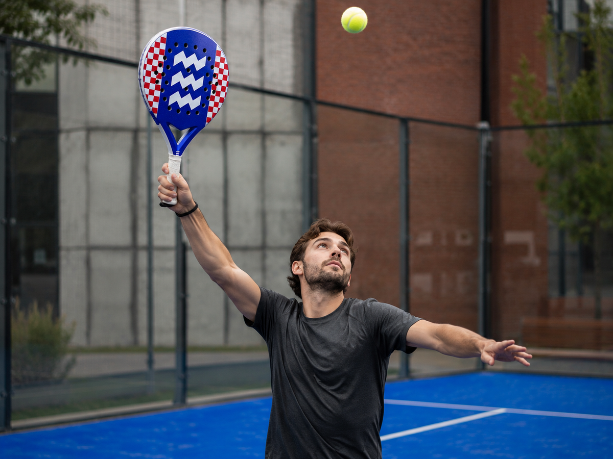 een padel speler die de bandeja uitoefent