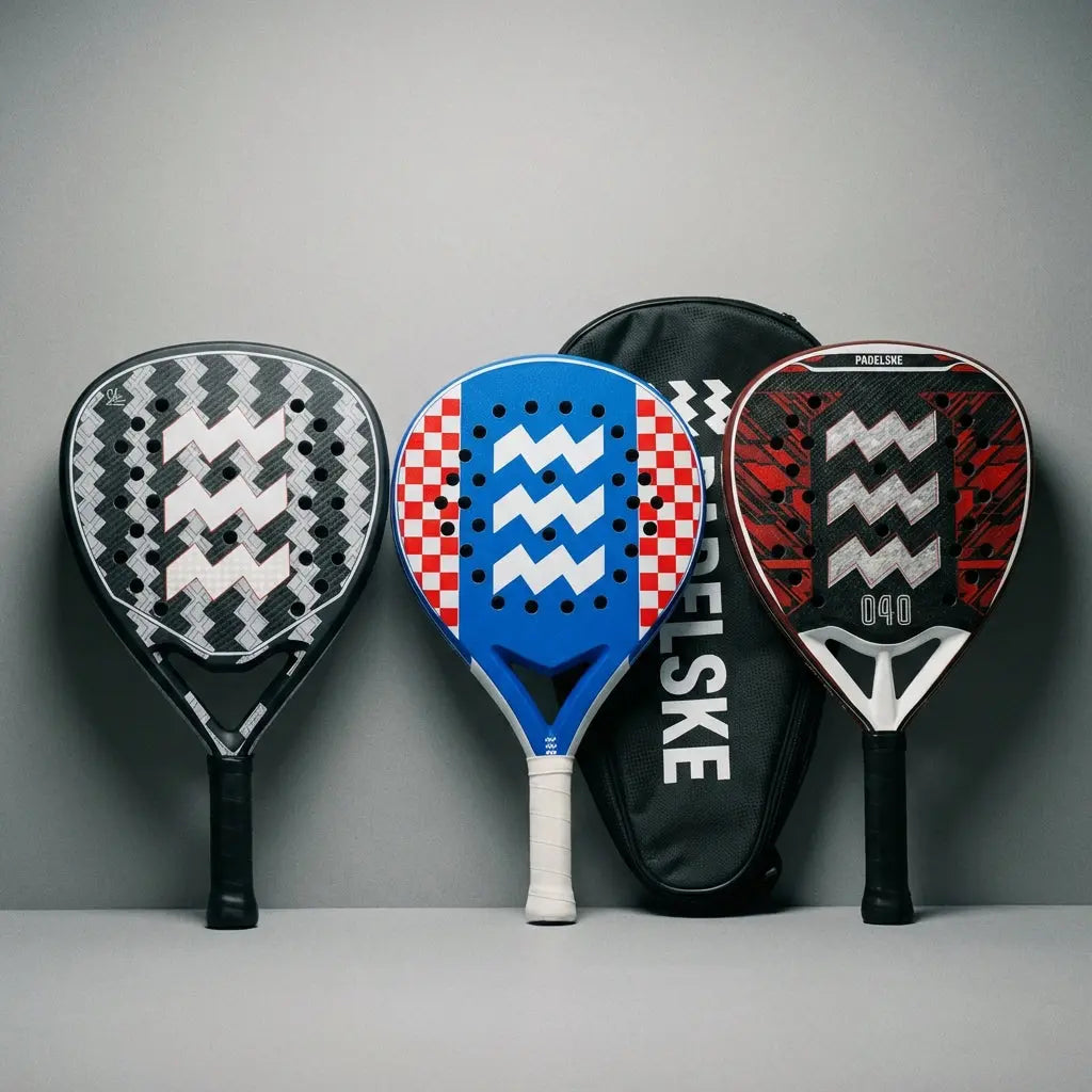 verschillende padel rackets langs elkaar