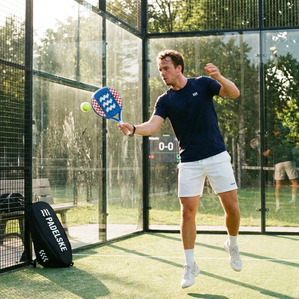 speler heeft padel racket vast in een padel spel