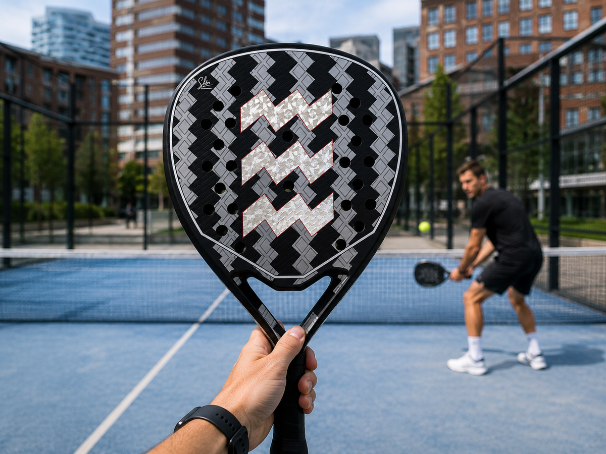 padelspeler checkt de sweet spot van het padel racket